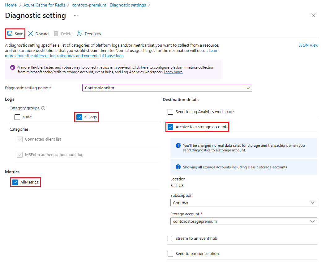 显示高级缓存的“诊断设置配置”页的屏幕截图。