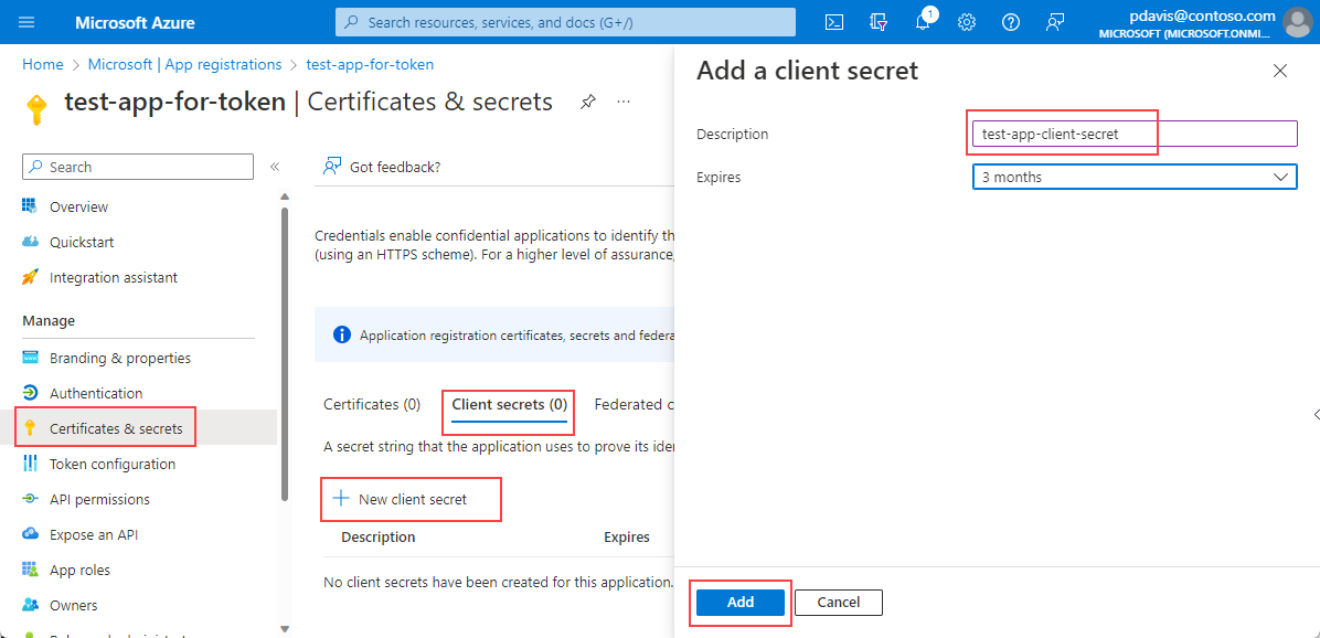 这是一个显示“添加客户端机密”页面的截图。