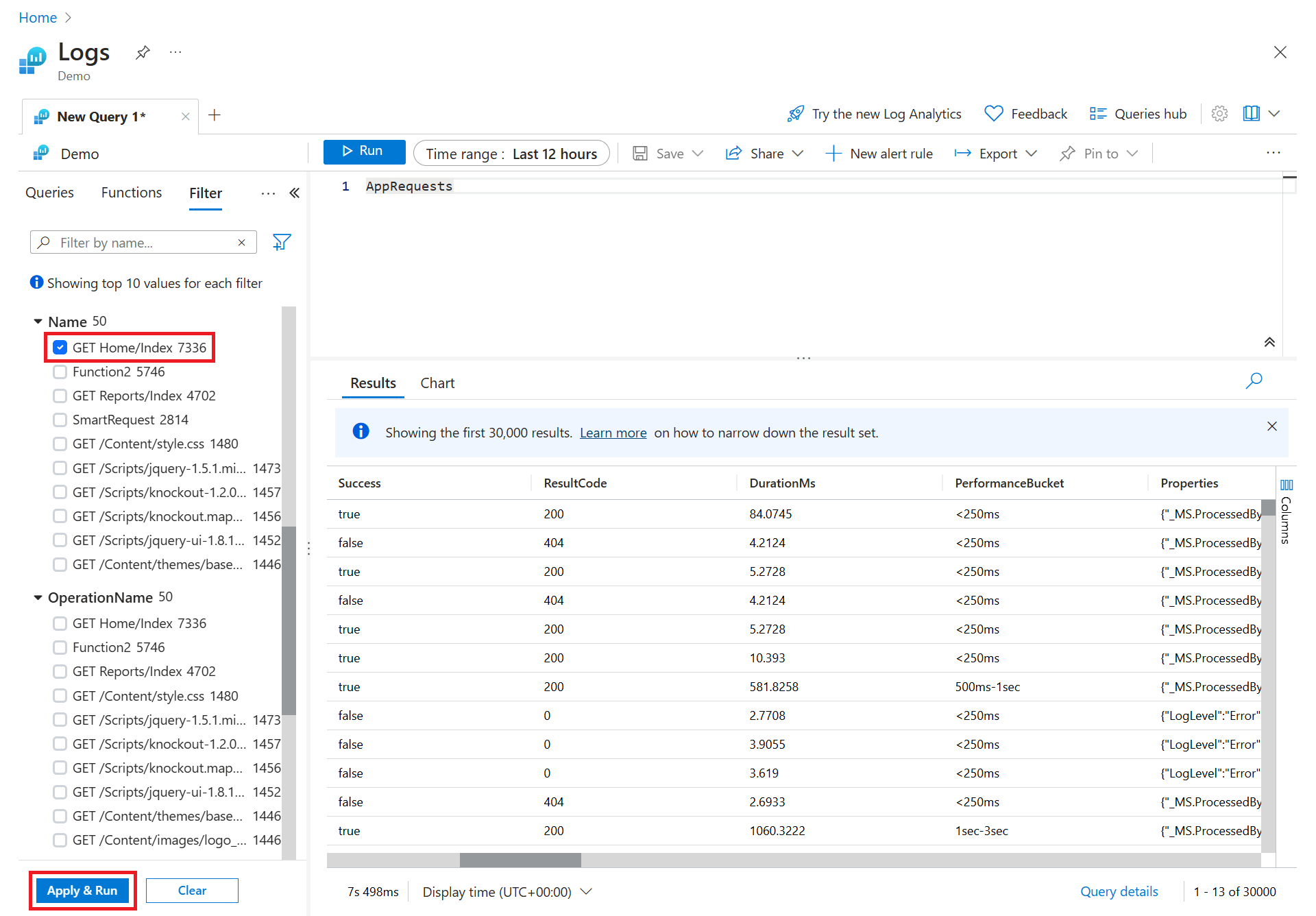 显示应用了多个筛选器的查询的结果的屏幕截图。