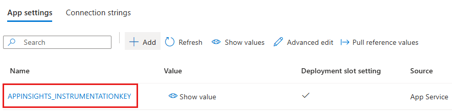 显示的保存 Application Insights 密钥设置的屏幕截图。