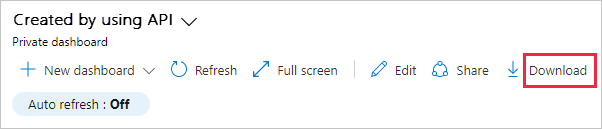 Azure 门户中用于导出模板的 JSON 表示形式的命令截图。