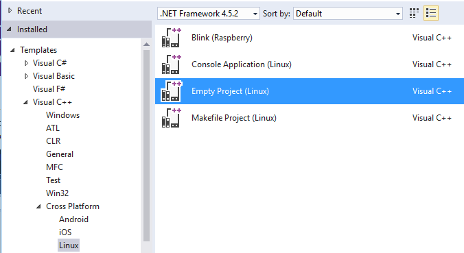 新项目的模板的屏幕截图。
