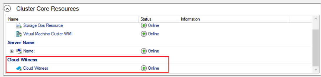 显示云见证成功配置的屏幕截图。