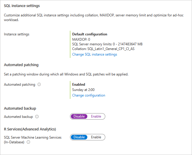 在 Azure 门户中创建 SQL VM 时显示的“查看 + 创建”部分的屏幕截图。