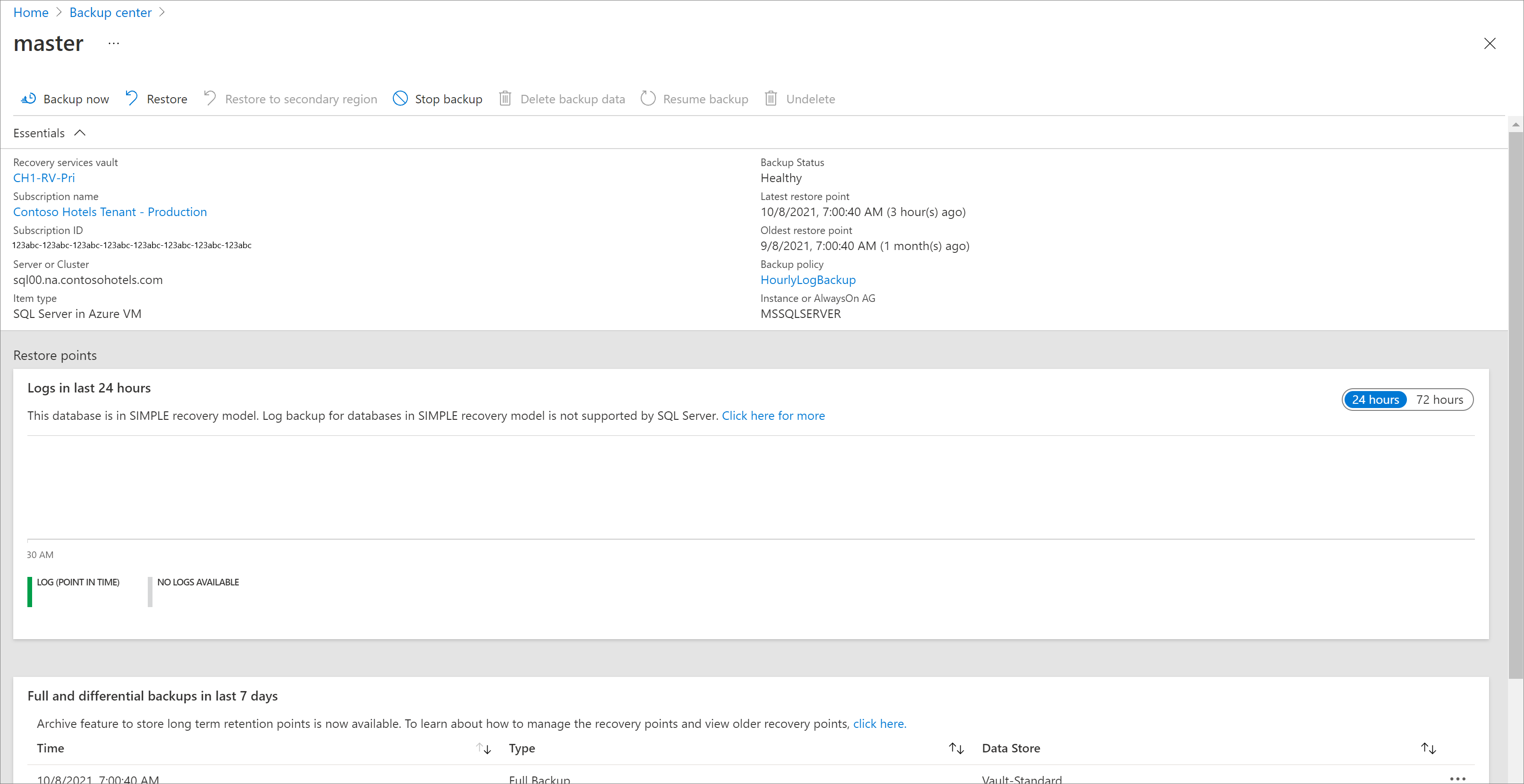 截图显示选择要停止保护的数据库。