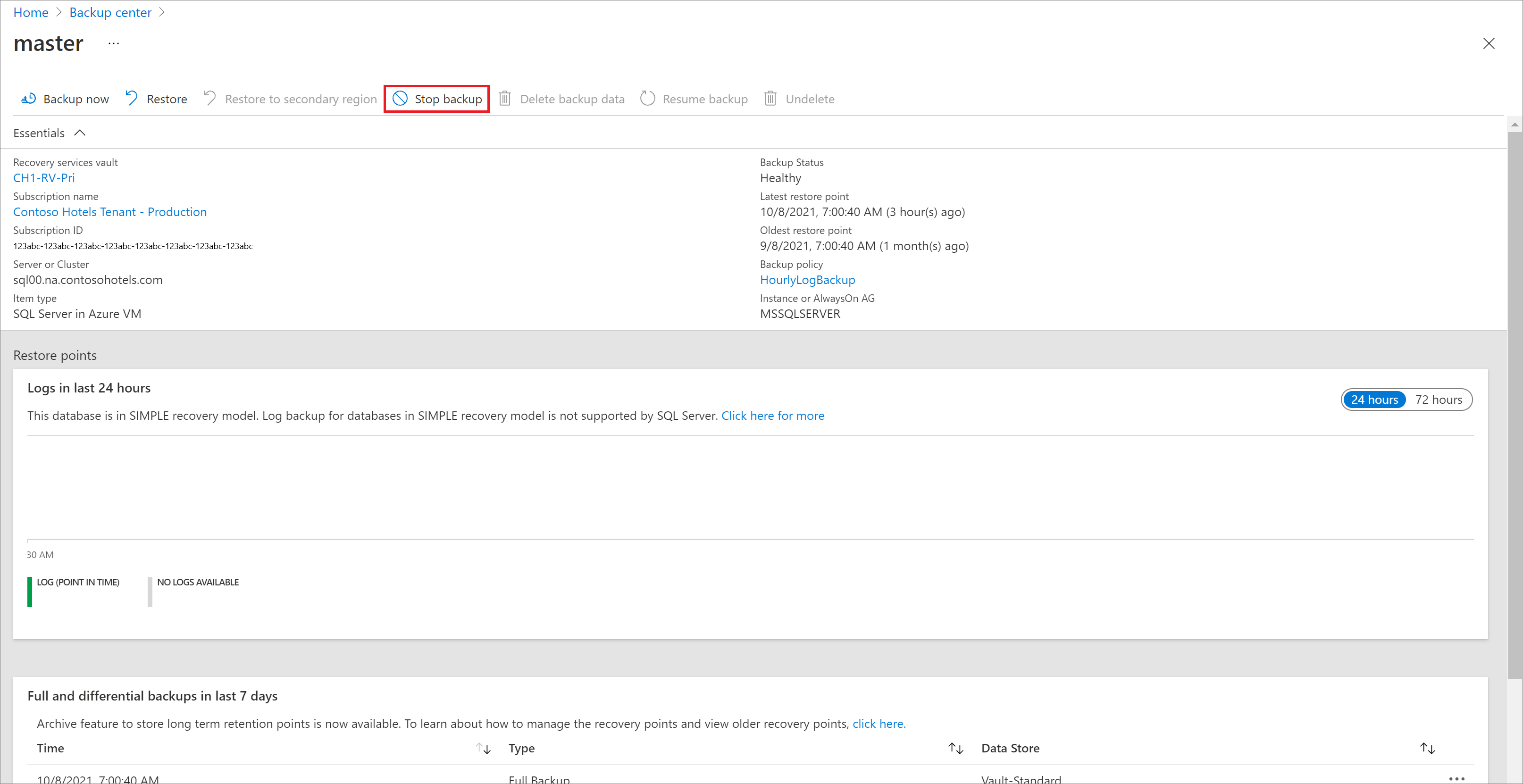 Screenshot 显示如何选择“停止备份”。