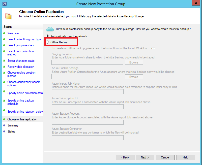 屏幕截图显示 DPM 和 Azure 备份服务器导入页。