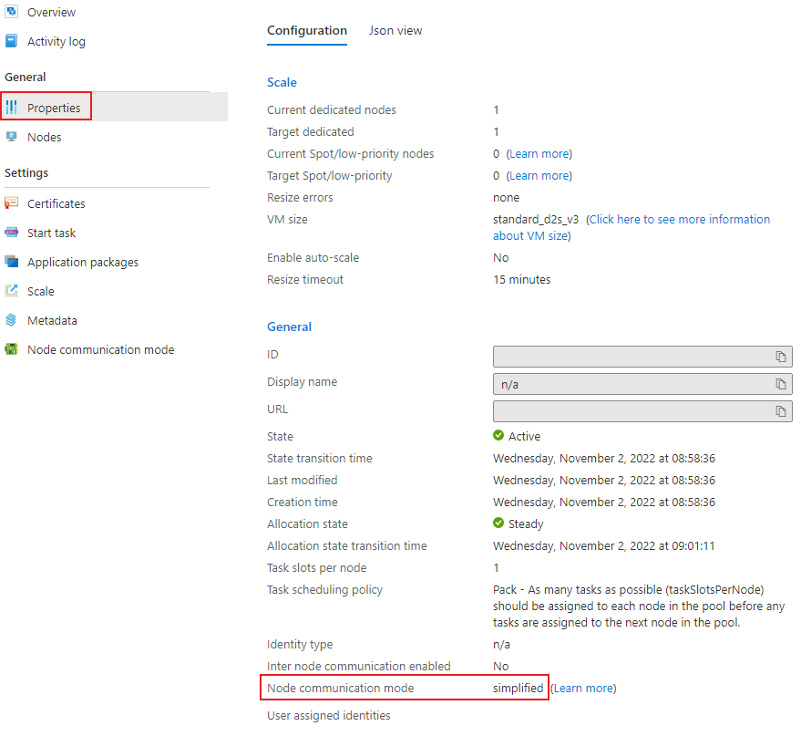 显示简化模式下池的属性的屏幕截图。