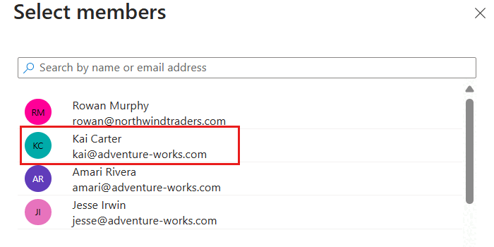 用于添加角色分配的标识选择对话框的截图.