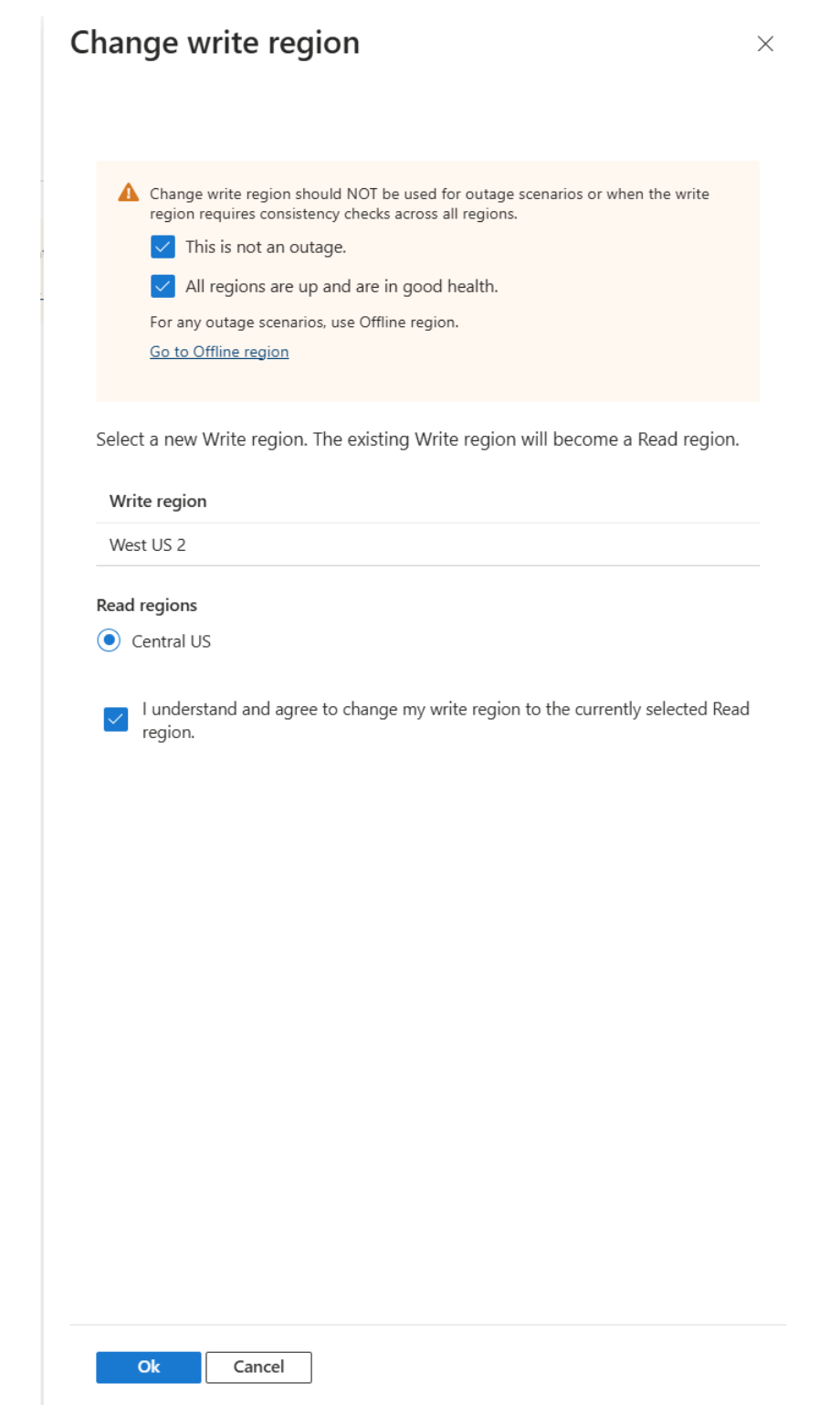 更改写入区域确认的屏幕截图。