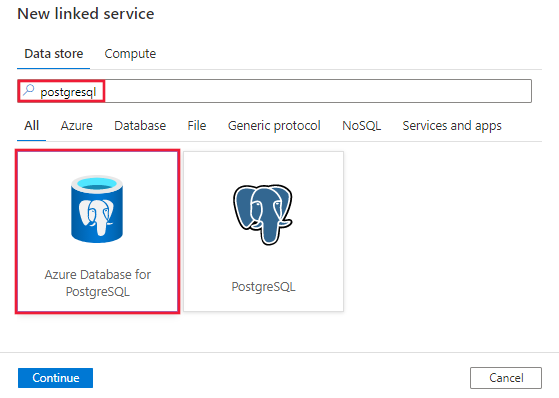 选择 Azure 数据库的 PostgreSQL 连接器。