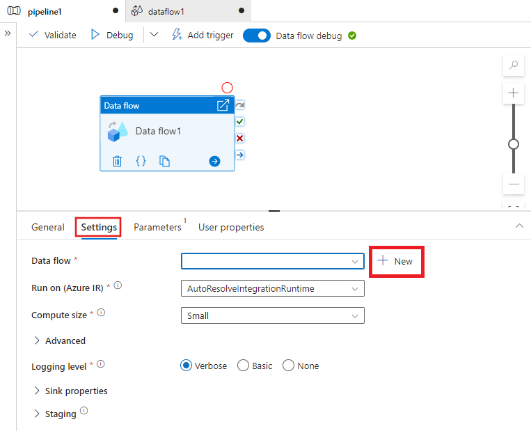 显示如何从管道编辑器打开数据流编辑器的屏幕截图。