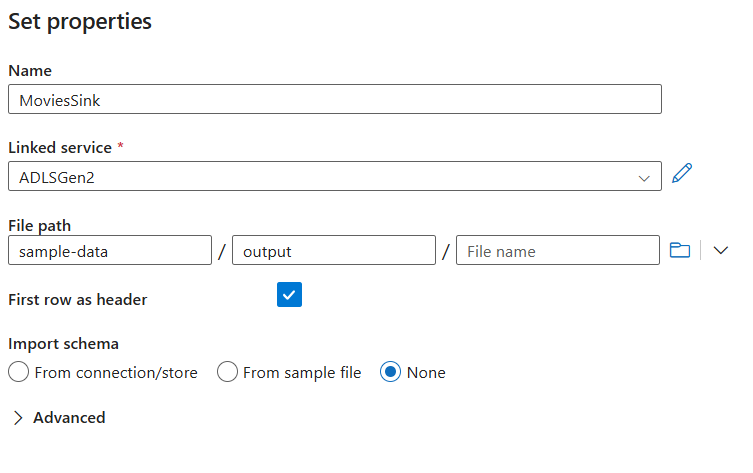 汇聚创建页的屏幕截图，其中第一行被选为标题。