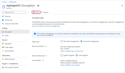 显示客户管理的密钥的“保存”按钮位置的屏幕截图。