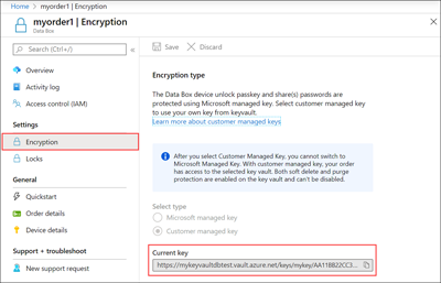 显示客户管理的密钥 URL 的屏幕截图。