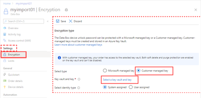 显示所选客户管理的密钥选项的屏幕截图。