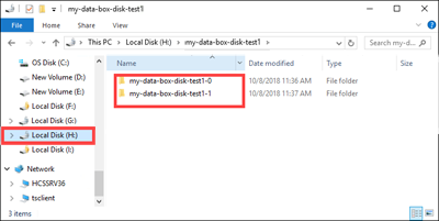 显示已创建的两个子文件夹的屏幕截图，这两个子文件夹对应于块 blob 和页 blob 格式的数据。