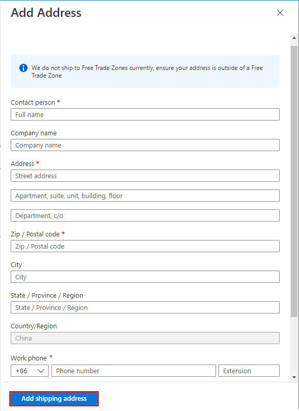 Screenshot of the Add Shipping Address dialog box with the Ship using options and the Add shipping address option called out.