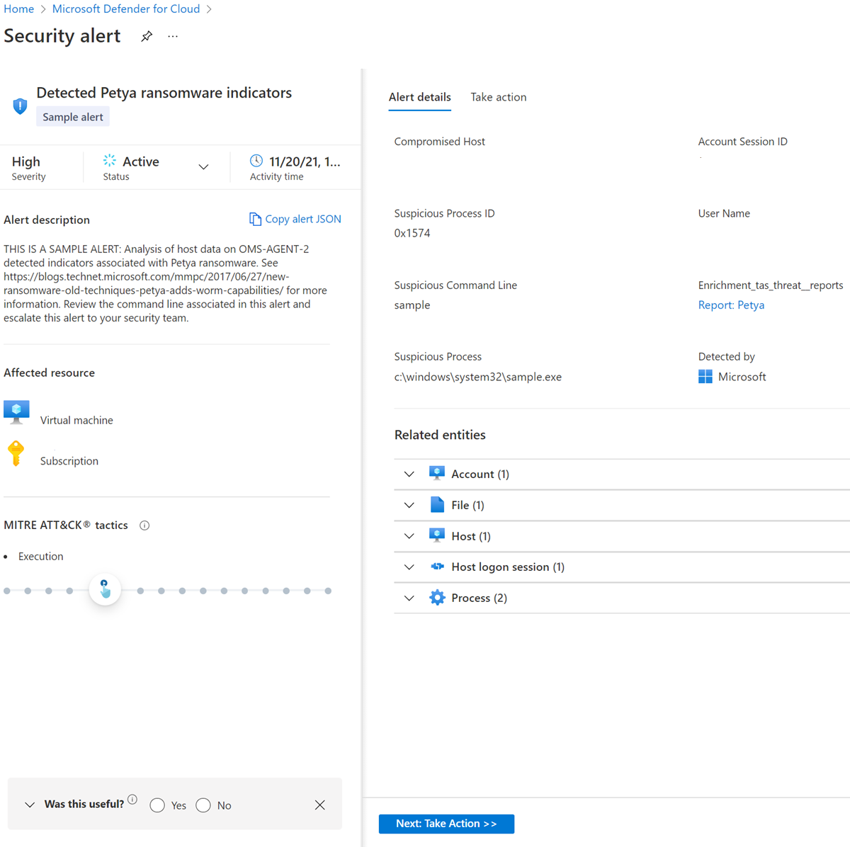屏幕截图显示了警报详细信息和“打开警报视图”按钮。
