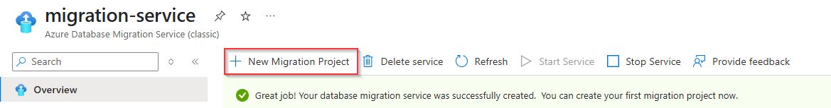 创建迁移项目的屏幕截图。