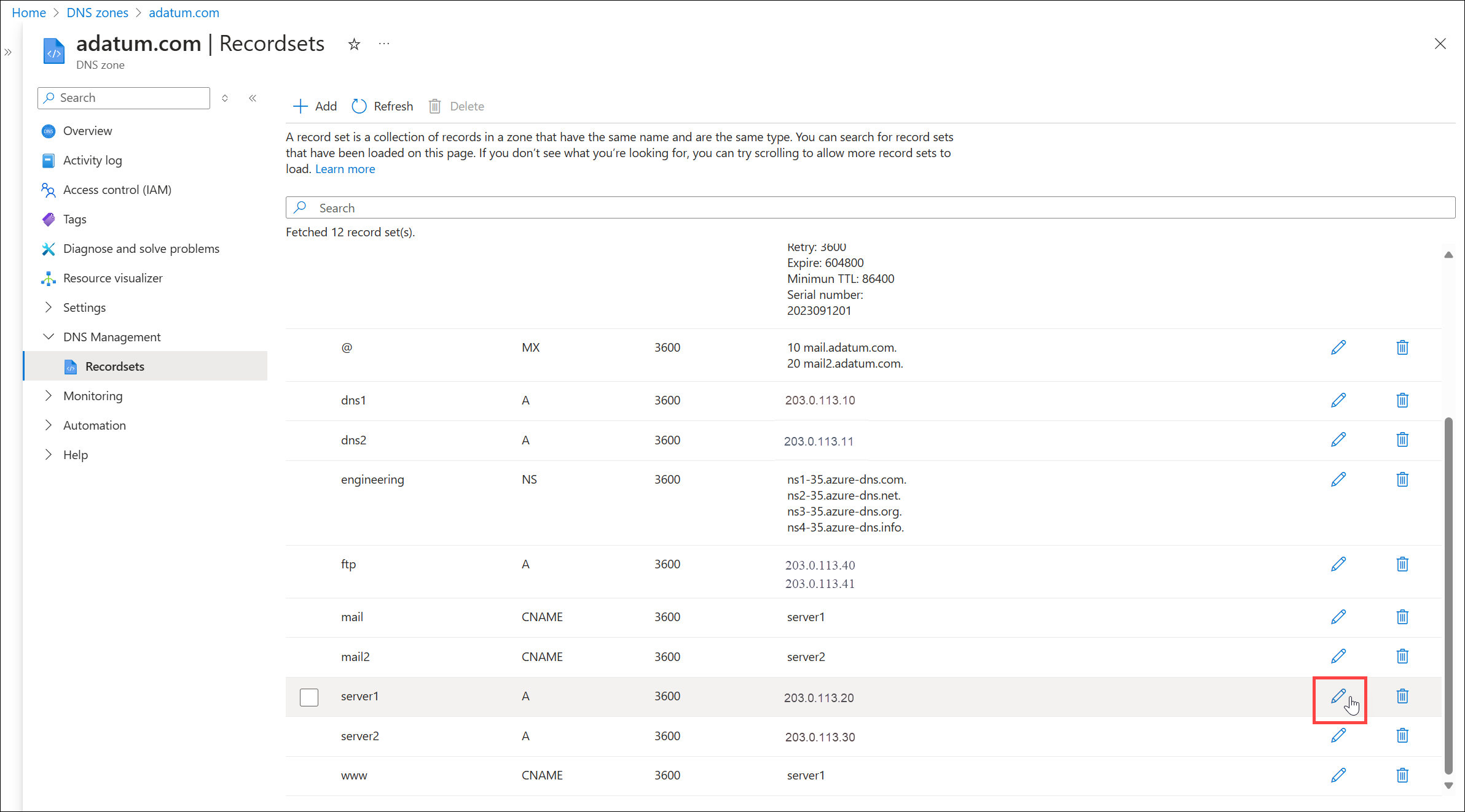 显示选择记录集的屏幕截图。