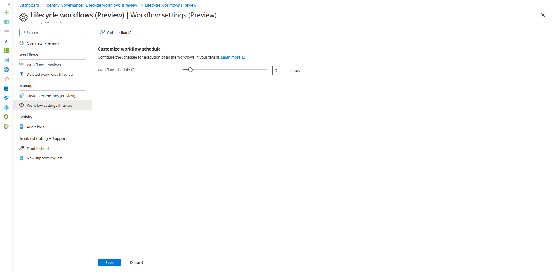 工作流计划的设置的屏幕截图。