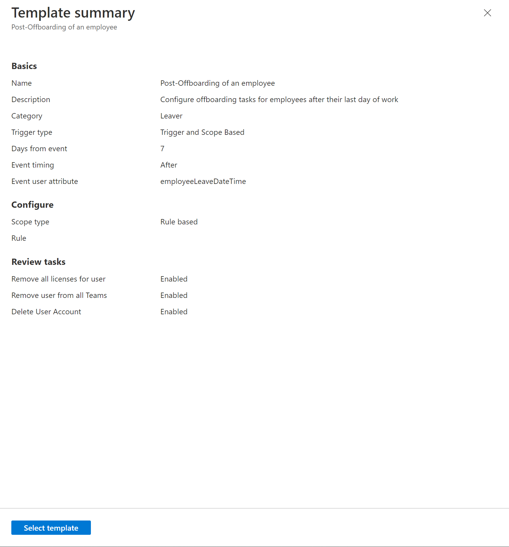 员工离职后的模板的屏幕截图。