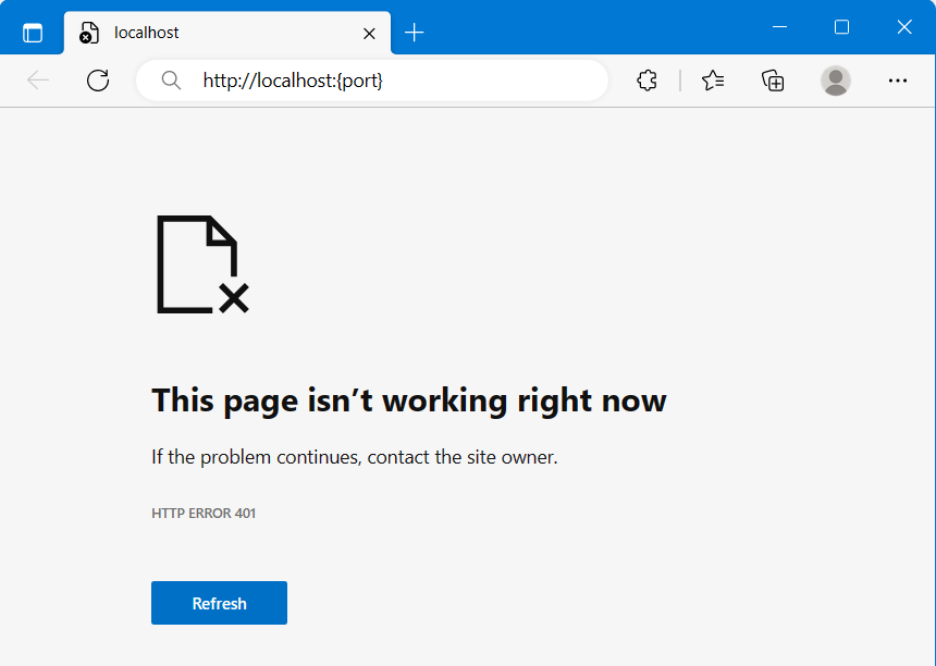 显示网页启动时出现 401 错误的屏幕截图。
