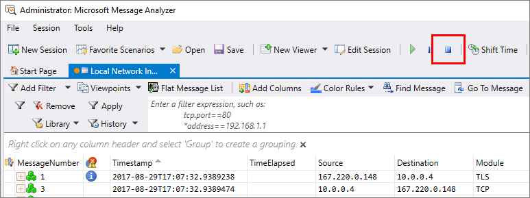 屏幕截图显示了“停止网络捕获”按钮