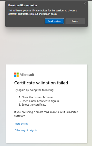截图。显示接受重置Microsoft Edge浏览器证书选项。