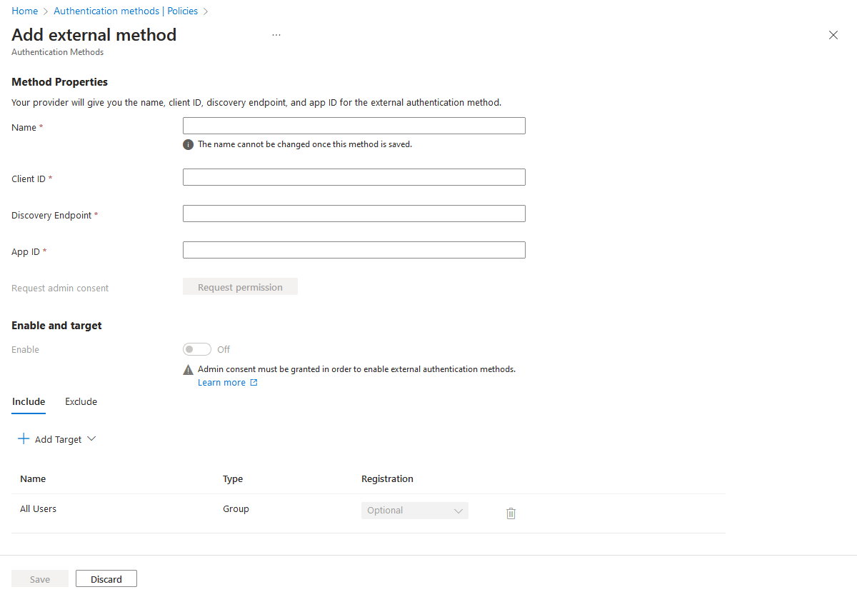 如何添加外部 MFA 属性的屏幕截图。