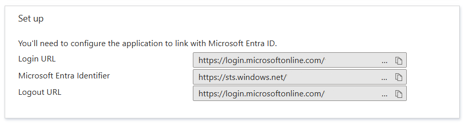 显示企业应用程序的Microsoft Entra 登录 URL 和标识符的屏幕截图。
