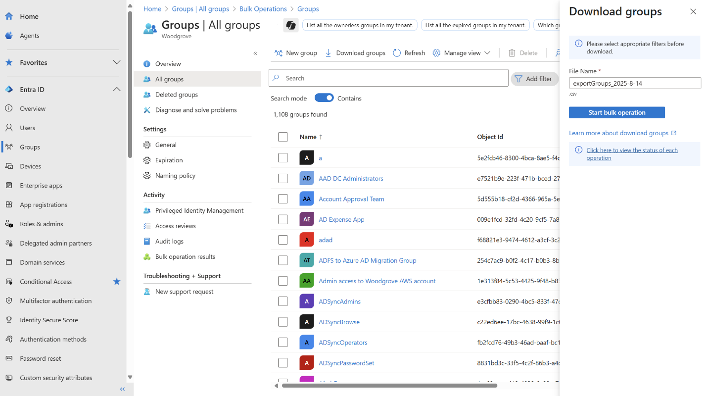 “组”页的屏幕截图，工具栏中突出显示了“下载组”按钮。