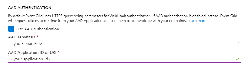 在 Azure 门户中安全 Webhook 操作配置的截图。