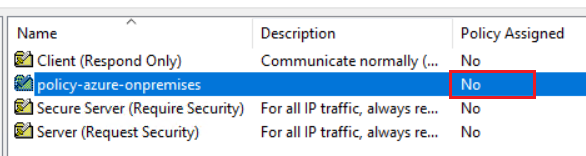 链接到 GPO 但尚未分配的 IPsec 策略的屏幕截图。