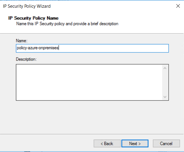 命名 IPsec 安全策略的屏幕截图。