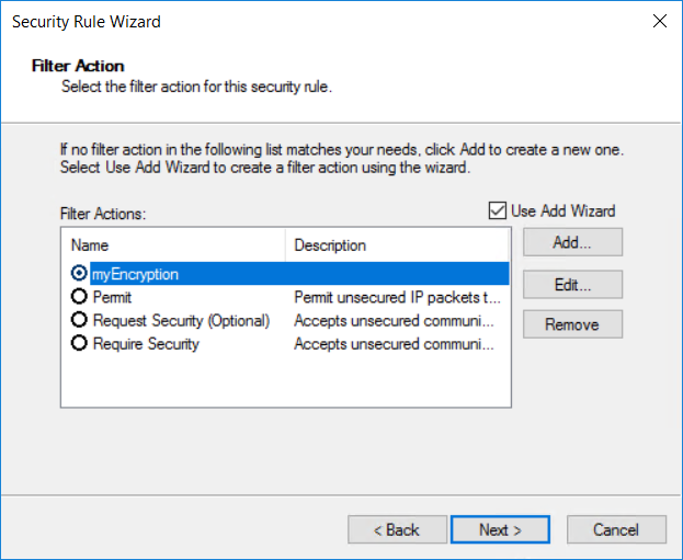 选择现有筛选器操作的屏幕截图。