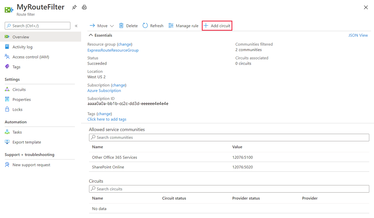 显示“概述”页的屏幕截图，其中选择了“添加线路”作。