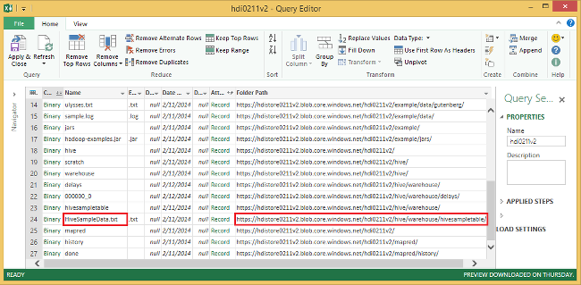 HDI Excel Power Query 导入数据。