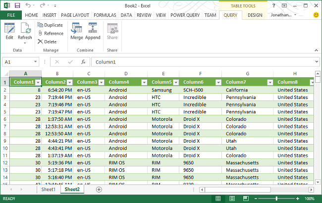 HDI Excel Power Query 导入的表。