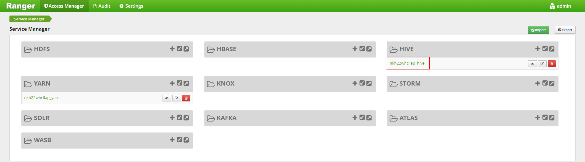 ranger 服务管理器的屏幕截图。