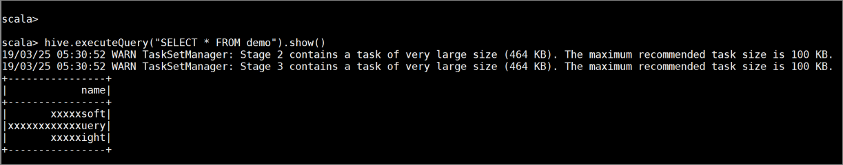 应用 ranger 策略后演示表的屏幕截图。