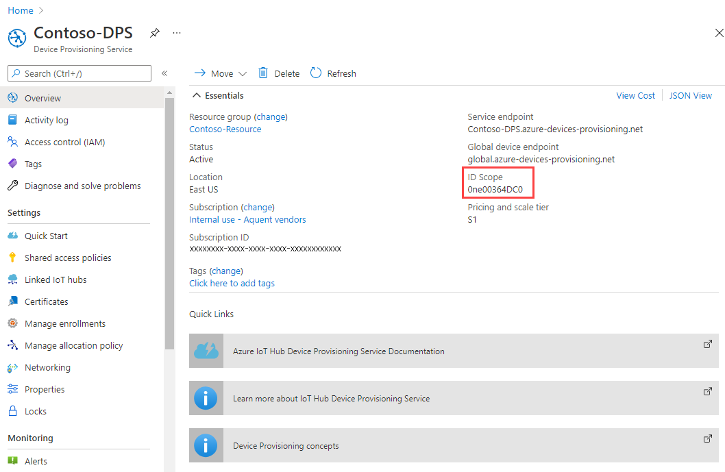 从 Azure 门户提取设备预配服务终结点信息。