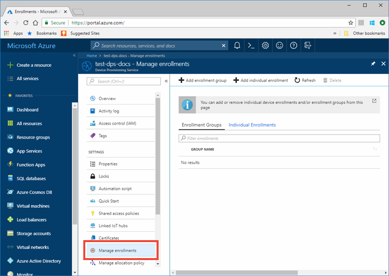 Screenshot 显示 Azure portal 中的“管理注册”页面。