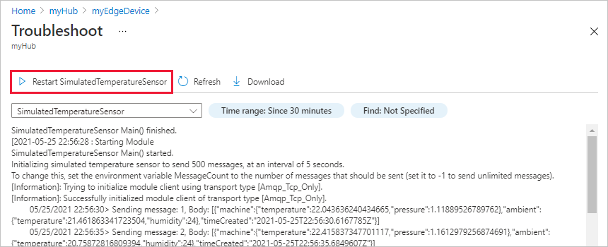 如何从“故障排除”页重启模块的屏幕截图。