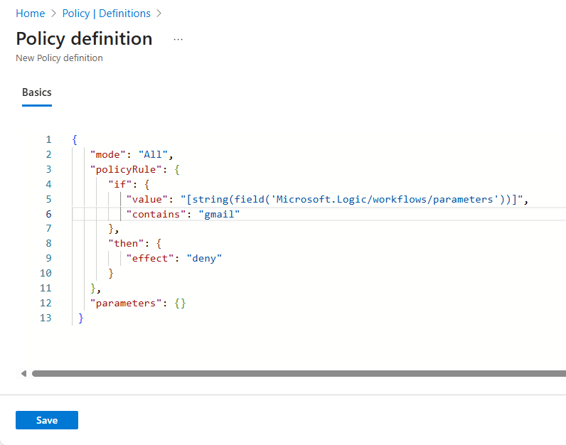 屏幕截图显示了策略定义规则。
