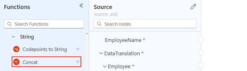 屏幕截图显示名为 Concat 的所选函数。