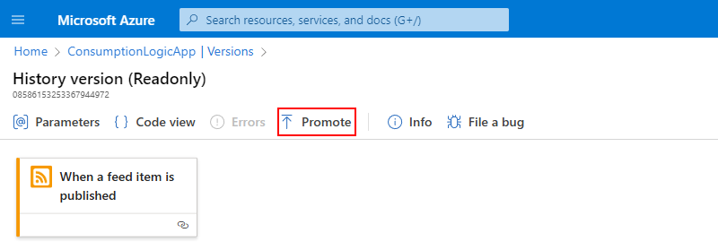 屏幕截图显示“历史版本”页面工具栏，其中选中了“提升”按钮。