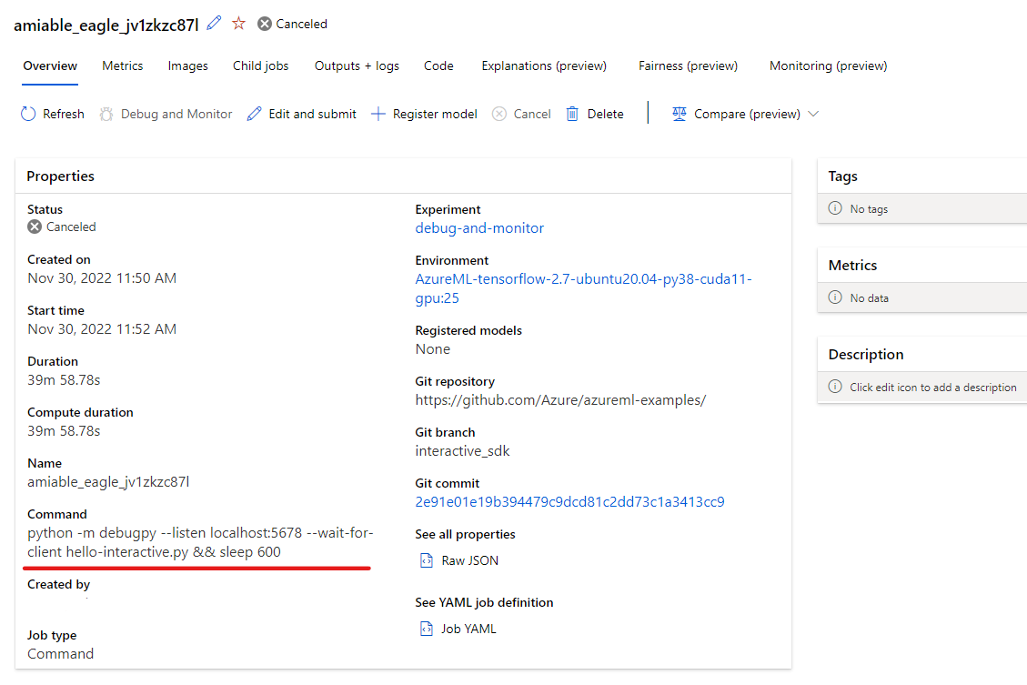 有关交互式作业的屏幕截图：已完成的作业