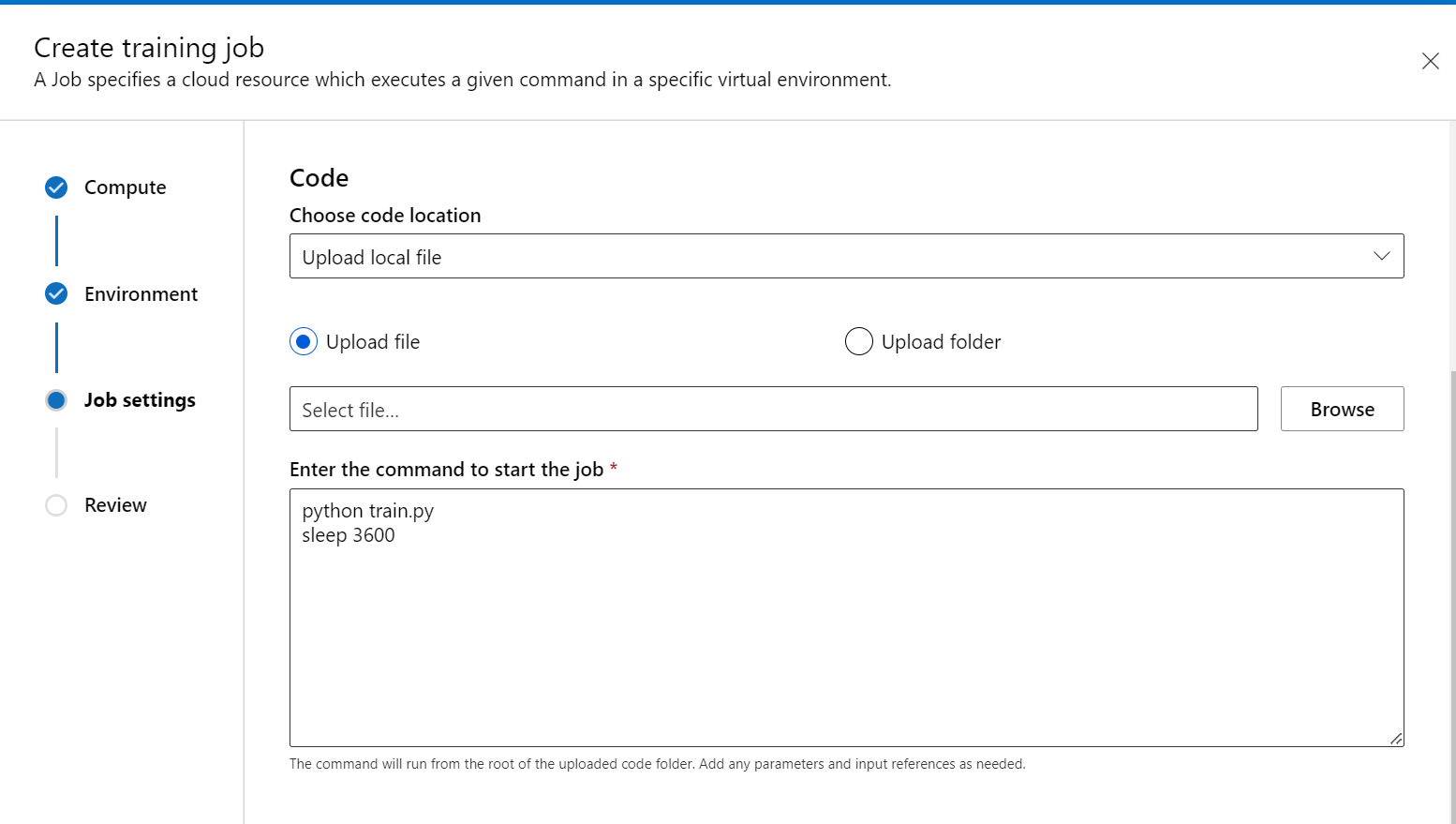 查看草稿作业并完成创建操作的屏幕截图。